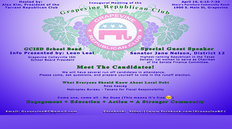 Be there at the beginning!  The Inaugural Meeting of the Grapevine Republican Club