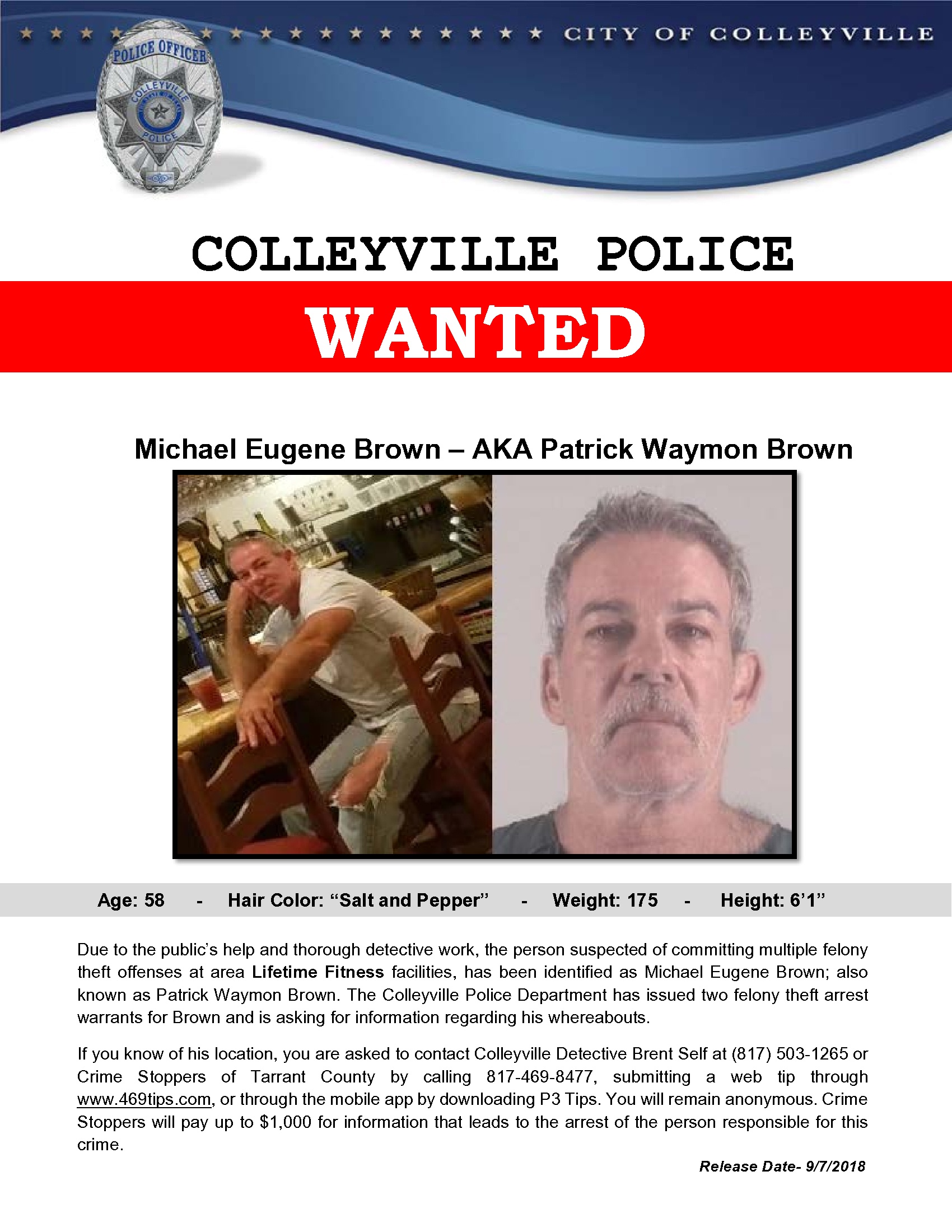 Recent Arrests in Colleyville...Colleyville Police Issue Warrant for Lifetime Fitness Crook