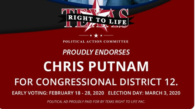 Star-Telegram’s Bud Kennedy  Tweets out Chris Putnam’s Endorsement for US House District 12 from Texas Right to Life!